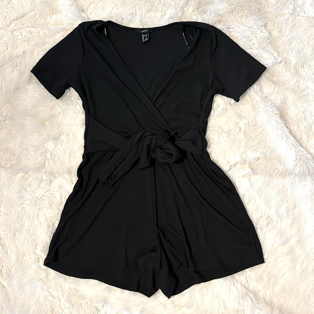 Black Romper with Tie Waist